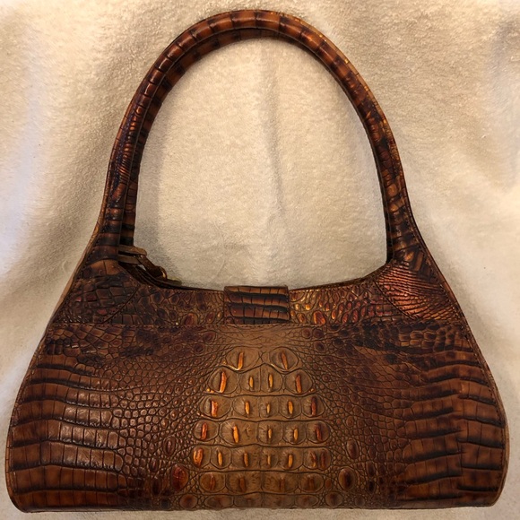 Brahmin Metallic Toasted Almond Crocodile Embossed Leather Shoulder Bag. - Picture 2 of 15
